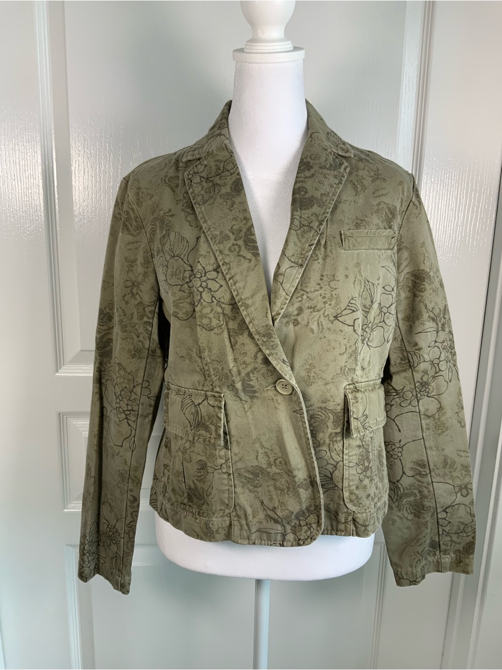 Jamaica Bay Vintage Olive Floral-Print Single-Button Women's Blazer size PS